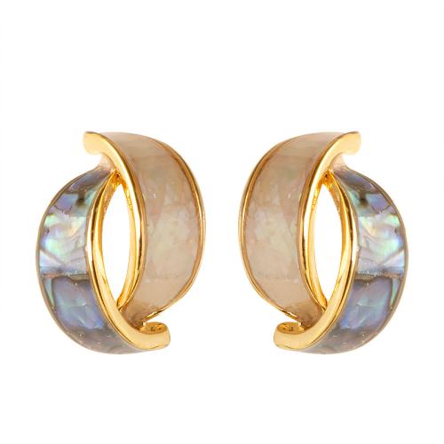 Shell Earrings, Brass, with Shell, gold color plated, fashion jewelry & for woman, mixed colors, 16x22mm, Sold By Pair