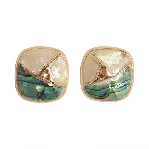 Shell Earrings, Brass, with Shell, Square, plated, fashion jewelry & for woman & enamel, more colors for choice, 21x22mm, Sold By Pair