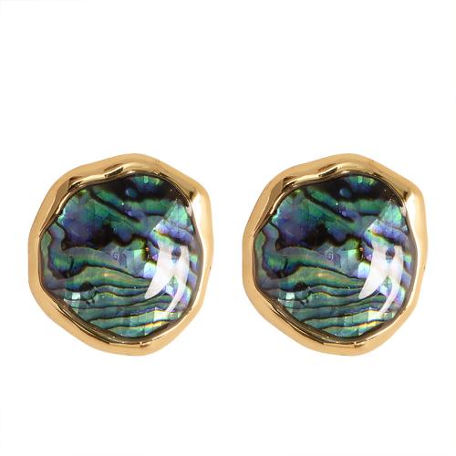 Shell Earrings, Brass, with Abalone Shell, plated, fashion jewelry & for woman, more colors for choice, 25x26mm, Sold By Pair
