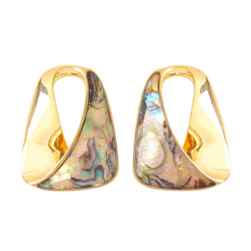 Shell Earrings, Brass, with Abalone Shell, plated, fashion jewelry & for woman, coffee color, 23x30mm, Sold By Pair