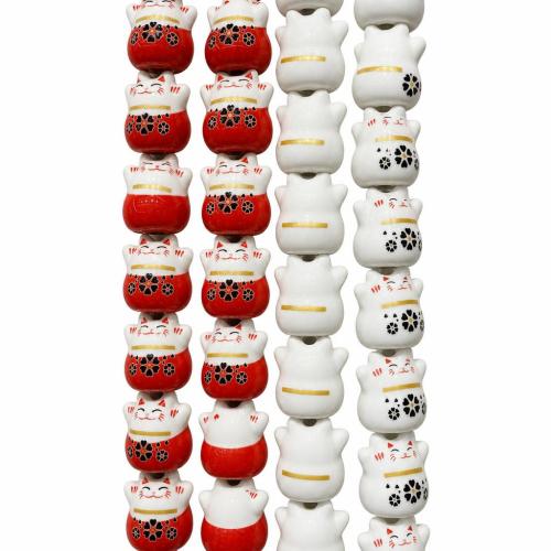 Printing Porcelain Beads, Fortune Cat, DIY, more colors for choice, 17.80x17.20mm, Hole:Approx 2.5mm, Sold By PC