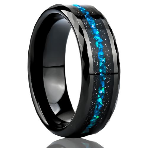 Tungsten Steel Finger Ring, with Black Spinel & Opal, plated, Unisex & different size for choice, black, US Ring Size:7-13, Sold By PC