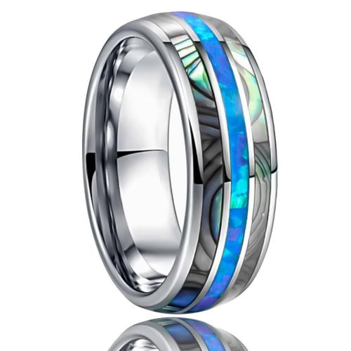 Tungsten Steel Finger Ring, with Opal & Abalone Shell, Unisex & different size for choice, original color, Sold By PC