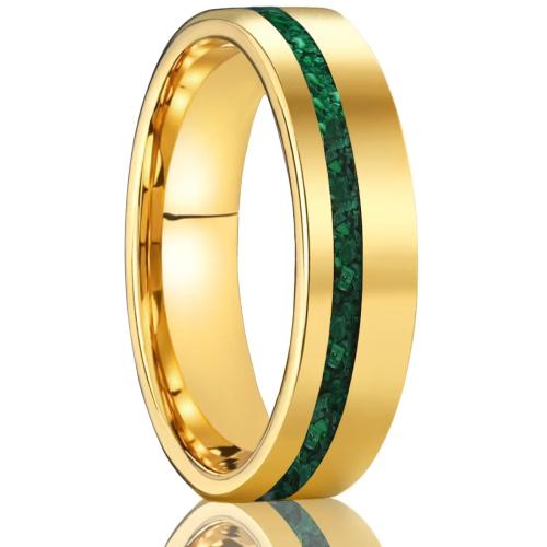Tungsten Steel Finger Ring, with Malachite, gold color plated, Unisex & different size for choice, US Ring Size:5-15.5, Sold By PC