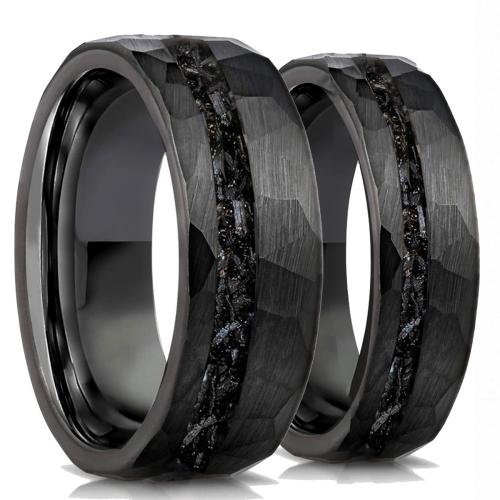 Tungsten Steel Finger Ring, with Meteorite, plated, Unisex & different size for choice & different styles for choice, black, US Ring Size:5-15.5, Sold By PC