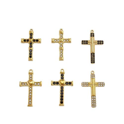 Stainless Steel Cross Pendants, 304 Stainless Steel, gold color plated, DIY & different styles for choice & with rhinestone, 10PCs/Bag, Sold By Bag