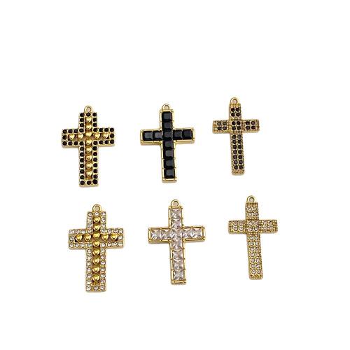 Stainless Steel Cross Pendants, 304 Stainless Steel, gold color plated, DIY & with rhinestone, more colors for choice, 10PCs/Lot, Sold By Lot