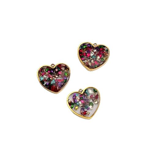 Gemstone Jewelry Pendants, 304 Stainless Steel, with Gemstone, Heart, gold color plated, random style & DIY & epoxy gel, 20x18mm, 10PCs/Bag, Sold By Bag