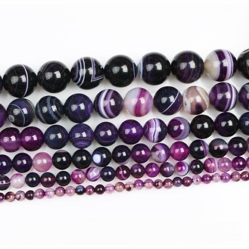 Natürliche violette Achat Perlen, Streifen Achat, rund, violett, 12mm, Bohrung:ca. 1.2mm, Länge:ca. 15.5 ZollInch, 5SträngeStrang/Menge, verkauft von Menge