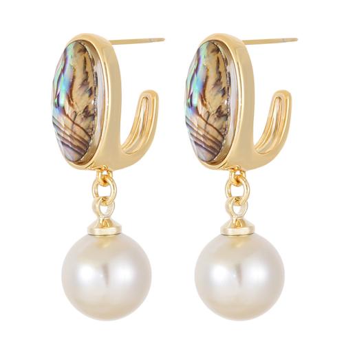 Shell Earrings, Brass, with Abalone Shell & Plastic Pearl, plated, fashion jewelry & for woman, mixed colors, 10x32mm, Sold By Pair