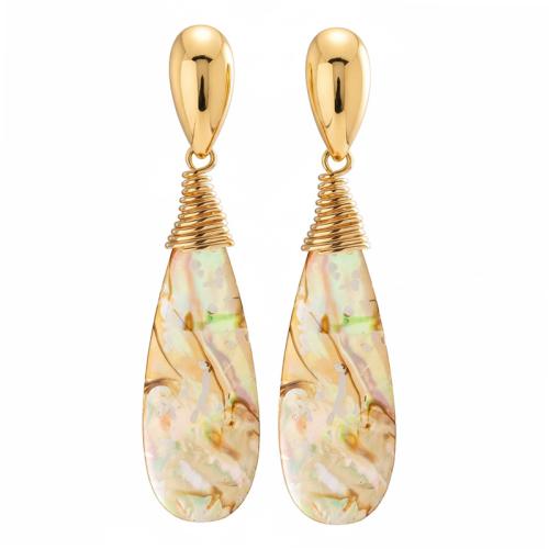 Shell Earrings, Brass, with Abalone Shell, plated, fashion jewelry & for woman, mixed colors, 16x67mm, Sold By Pair