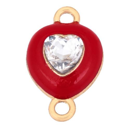 Connecteur d'alliage de Zinc coeur, Placage de couleur d'or, DIY & émail & avec strass, plus de couleurs à choisir, 12x19mm, Vendu par PC