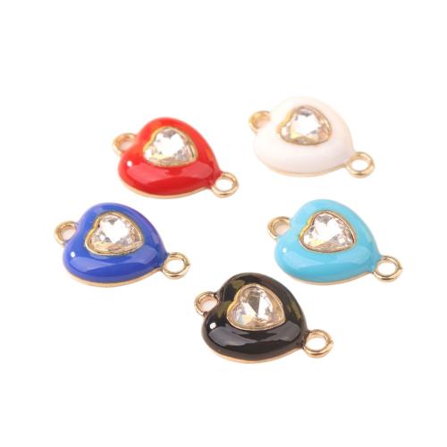 Heart Tibetan Style Connector, gold color plated, DIY & enamel & with rhinestone, more colors for choice, 19x12mm, Sold By PC