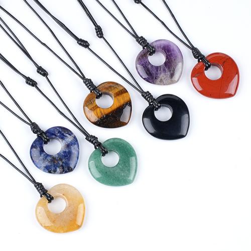 Piedras preciosas collar, con Cordón de cera, Corazón, pulido, diferentes materiales para la opción & unisexo & hueco, longitud:aproximado 38-42 cm, Vendido por UD