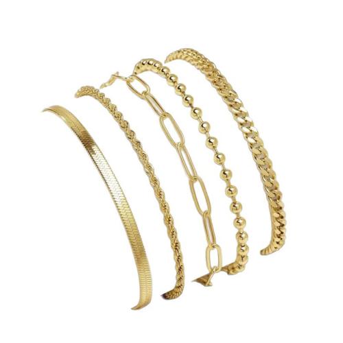 aleación de zinc Pulsera, chapado en color dorado, 5 piezas & para mujer, longitud:aproximado 19 cm, Vendido por Set