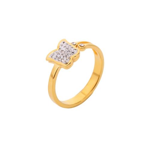 304 Edelstahl Fingerring, Schmetterling, plattiert, verschiedene Größen vorhanden & für Frau & mit Strass, keine, Größe:6-9, verkauft von PC