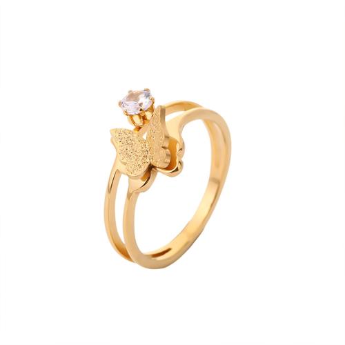 acero inoxidable 304 anillo, Mariposa, chapado, diverso tamaño para la opción & diferentes estilos para la opción & para mujer & con diamantes de imitación & glaseado, tamaño:6-10, Vendido por UD