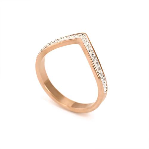 acero inoxidable 304 anillo, Letra V, chapado, diverso tamaño para la opción & para mujer & con diamantes de imitación, más colores para la opción, tamaño:6-9, Vendido por UD