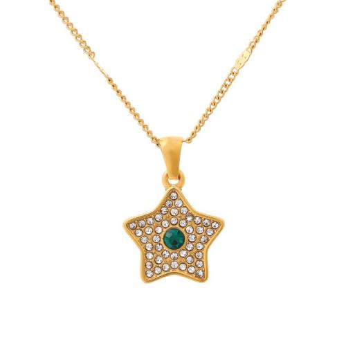 acero inoxidable 304 collar, con 5cm extender cadena, Estrella, chapado, para mujer & con diamantes de imitación, más colores para la opción, longitud:aproximado 40 cm, Vendido por UD