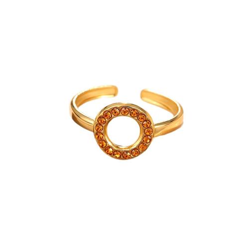 acero inoxidable 304 Anillo de dedo Cuff, chapado en color dorado, diferentes estilos para la opción & para mujer & con diamantes de imitación, tamaño:8, Vendido por UD