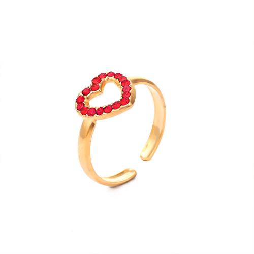 Acier inoxydable 304 Cuff Bague, coeur, Placage, pour femme & avec strass & creux, plus de couleurs à choisir, Taille:6.5, Vendu par PC