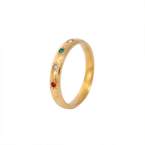 acero inoxidable 304 anillo, chapado en color dorado, diverso tamaño para la opción & para mujer & con diamantes de imitación, tamaño:6-10, Vendido por UD
