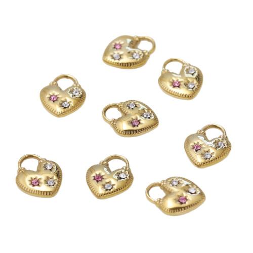 Stainless Steel Heart Pendants, 304 Stainless Steel, gold color plated, DIY & with rhinestone, 14x17mm, 10PCs/Bag, Sold By Bag