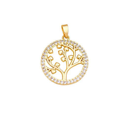 Befestigter Zirkonia Messing Anhänger, Baum des Lebens, plattiert, DIY & verschiedene Stile für Wahl & Micro pave Zirkonia, pendant size 14-24mm, verkauft von PC