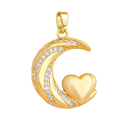 Befestigter Zirkonia Messing Anhänger, Mond, plattiert, DIY & verschiedene Stile für Wahl & Micro pave Zirkonia, pendant size 15-20mm, verkauft von PC