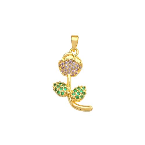 Befestigter Zirkonia Messing Anhänger, Blume, plattiert, DIY & verschiedene Stile für Wahl & Micro pave Zirkonia, 10x24.50mm, verkauft von PC