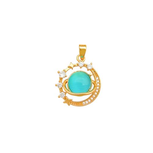 Katzenauge Anhänger, Messing, mit Katzenauge, plattiert, DIY & verschiedene Stile für Wahl & Micro pave Zirkonia, pendant size 14-23mm, verkauft von PC