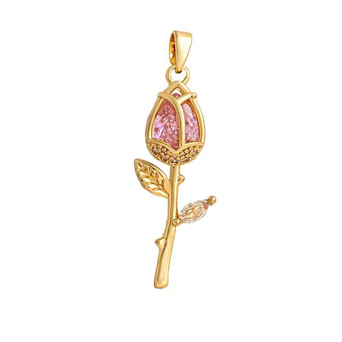 Befestigter Zirkonia Messing Anhänger, Rose, plattiert, DIY & verschiedene Stile für Wahl & Micro pave Zirkonia, 10x31mm, verkauft von PC