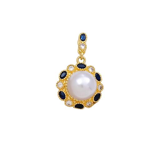 Cúbicos Circonia Colgante Latón Micro pavimenta, metal, con Perlas plásticas, chapado, Bricolaje & diferentes estilos para la opción & micro arcilla de zirconia cúbica, 23x17mm, Vendido por UD