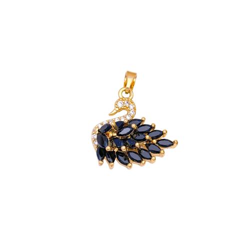 Цирконий Micro Pave латунь подвеска, Латунь, Лебедь, Другое покрытие, DIY & инкрустированное микро кубического циркония, Много цветов для выбора, 19x19mm, продается PC