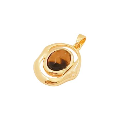 Colgantes de Ojo de Tigre, metal, con Ojo de tigre, chapado en color dorado, Bricolaje & diferentes estilos para la opción & micro arcilla de zirconia cúbica, pendant size 13-25mm, Vendido por UD