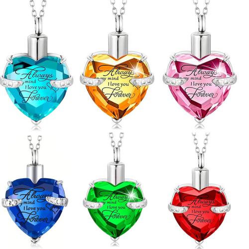 Acier inoxydable 304 Pendentif cercueil cinéraires, avec cristal, coeur, DIY, plus de couleurs à choisir, 20x25mm, Vendu par PC