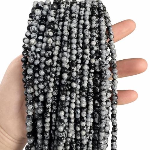 Schneeflocke Obsidian, rund, DIY & verschiedene Größen vorhanden, verkauft per ca. 38 cm Strang