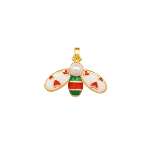 Cúbicos Circonia Colgante Latón Micro pavimenta, metal, con Perlas plásticas, Abeja, chapado, Bricolaje & diferentes estilos para la opción & micro arcilla de zirconia cúbica & esmalte, pendent size 16-28mm, Vendido por UD