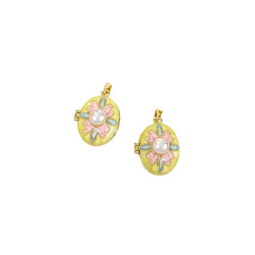 Fashion Locket Pendants, Brass, with Plastic Pearl, plated, DIY & different styles for choice & enamel, 17x22mm, Sold By PC