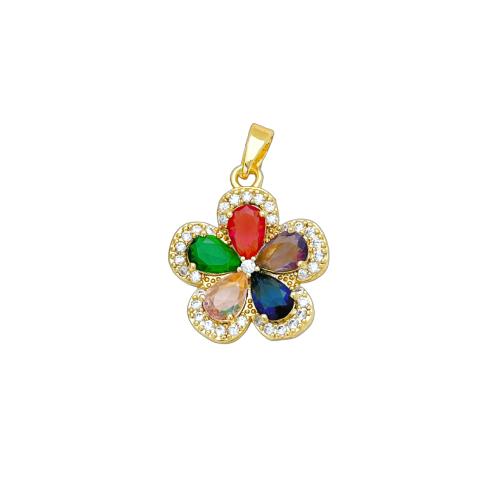 Befestigter Zirkonia Messing Anhänger, Blume, plattiert, DIY & verschiedene Stile für Wahl & Micro pave Zirkonia, pendent size 16-17mm, verkauft von PC