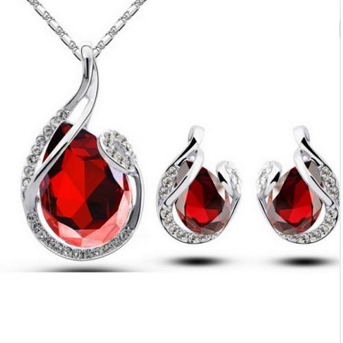 Tibetan Style Jewelry Set, Stud Earring & necklace, with Crystal, with 5cm extender chain, platinum color plated, 2 pieces & for woman & with rhinestone, more colors for choice, earring size 11x17mm, pendent size 17x32mm, Length:Approx 40 cm, Sold By Set