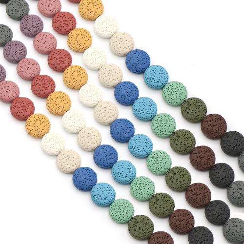 Natural Lava Beads, Flat Round, dyed & DIY, more colors for choice, 12x12x6mm, Sold Per Approx 38 cm Strand