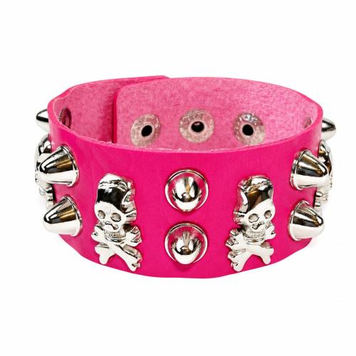 PU Leather Bracelet, Skull, with rivet stud & punk style & Unisex, more colors for choice, 216x28mm, Sold By PC