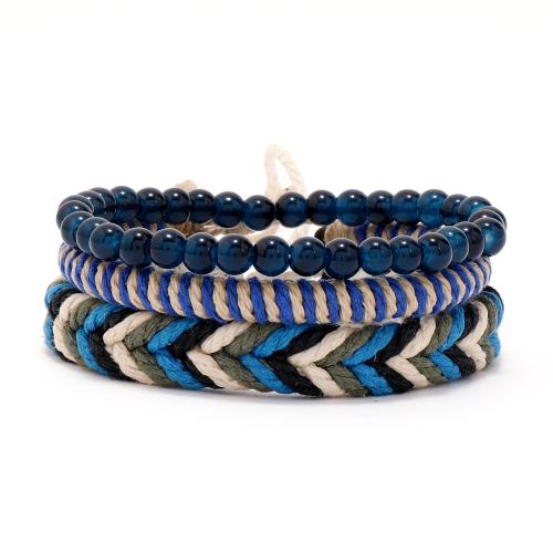 Wax Cord Bracelet Set, with Glass Beads & Linen, with 8-9 extender chain, Skull, three pieces & Unisex, Length:Approx 17-18 cm, Sold By Set