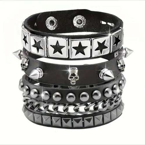 PU Leather Bracelet Set, with Tibetan Style, handmade, with rivet stud & Unisex & different styles for choice, Length:Approx 22 cm, Sold By Set
