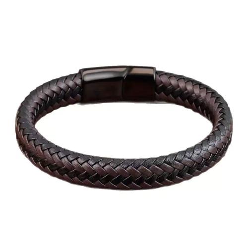 PU Leather Bracelet, with 304 Stainless Steel, handmade, different length for choice & braided & for man, 10mm, Sold By PC