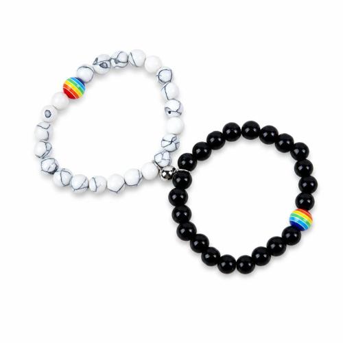 Magnesite Bracelet Set, with Obsidian & Lava & Resin & 304 Stainless Steel, Unisex & different styles for choice, Length:Approx 7 Inch, Sold By Set