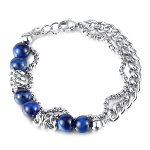 304 Stainless Steel Bracelet, with Tiger Eye, polished, Double Layer & Unisex, original color, Length:Approx 18 cm, Sold By PC