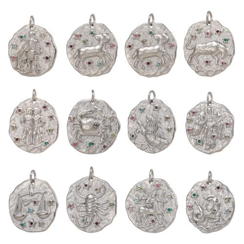 Stainless Steel Constellation Pendant, 304 Stainless Steel, 12 Signs of the Zodiac, plated, DIY & different styles for choice & with rhinestone, 21x21mm, Sold By PC