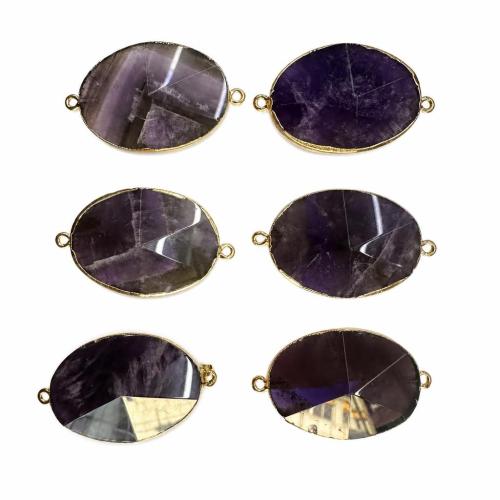 Quartz Connector, Amethyst, Flat Oval, plated, DIY, 42x26x9mm, Sold By PC
